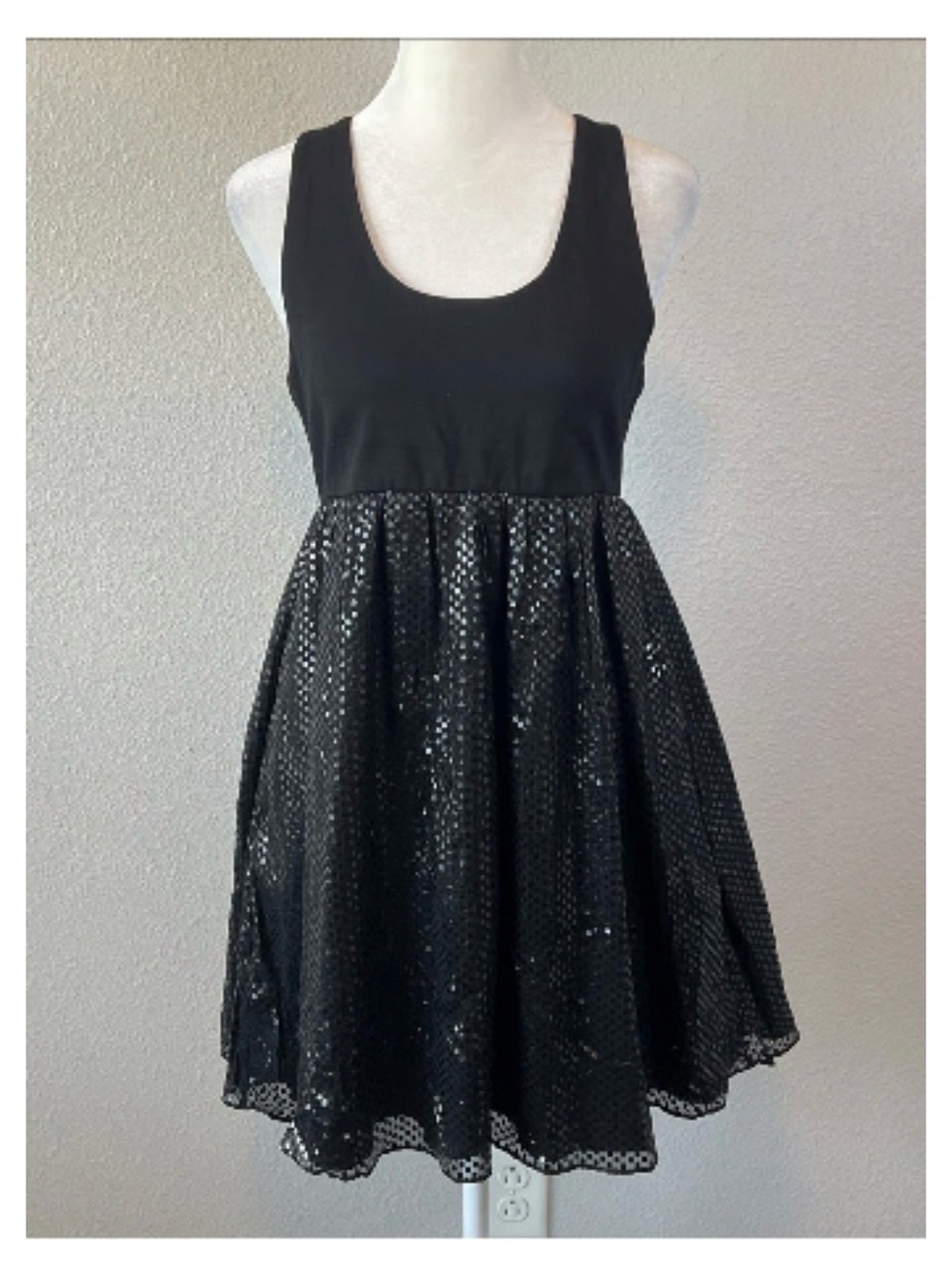 Alice + Olivia Black Sequin Skater Mini Dress